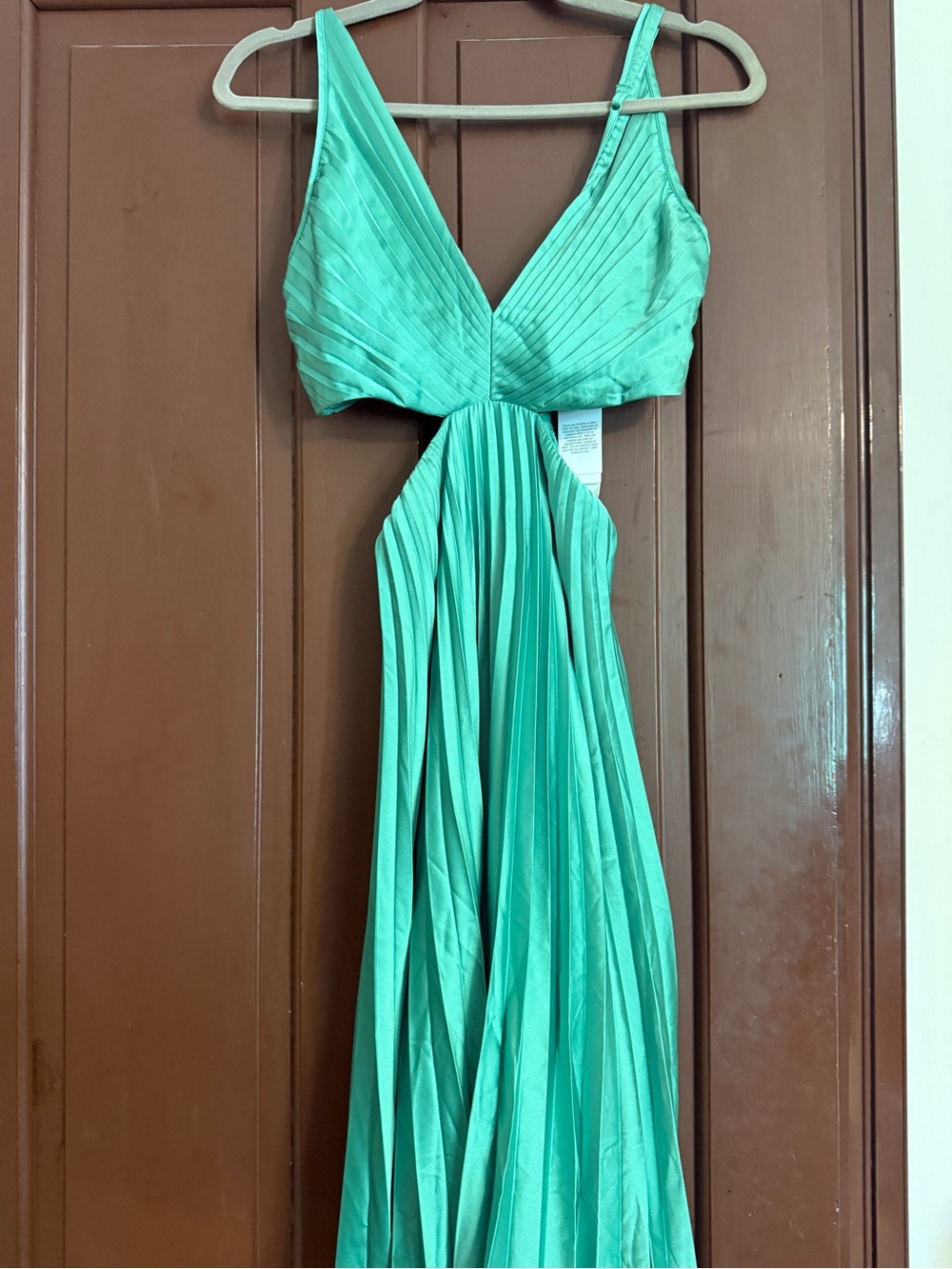 Abercrombie & Fitch Pleated V-Neck Mint Maxi Dress